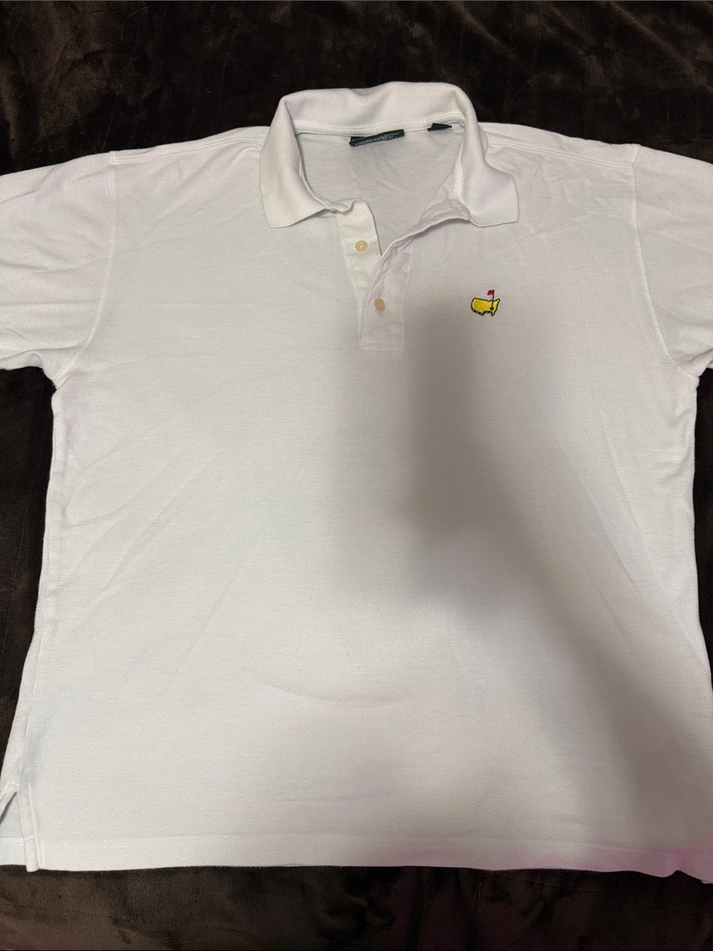 Masters White Polo Shirt with Yellow & Red Golf Crest